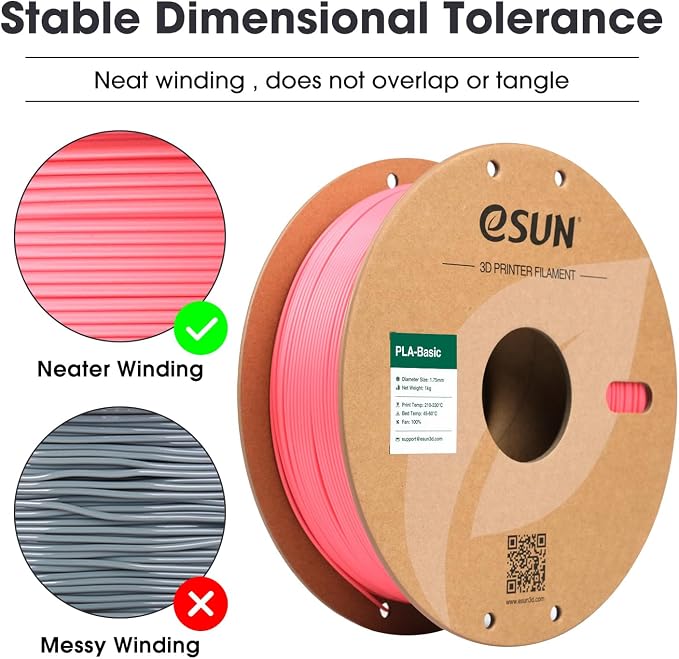 eSUN PLA Basic Filament 1.75mm, 3D Printer Filament High Speed PLA for Fast Printing, 1KG Spool (2.2 LBS) 3D Printing Filament for High Speed 3D Printers, Pink