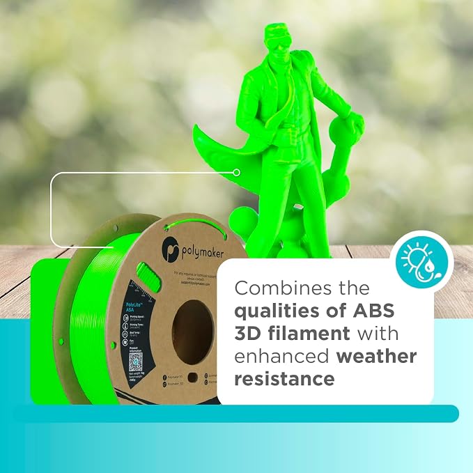 Polymaker ASA Filament 1.75mm Pop Green, 1kg ASA 3D Printing Filament, Heat & Weather Resistant - ASA 3D Printer Filament Perfect for Printing Outdoor Functional Parts