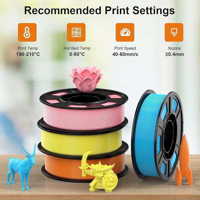 ENTINA 4 Colors PLA 3D Printer Filament for Tina 2, Dimensional Accuracy +/- 0.02mm, 1.75MM 250G 3D Printer Filament Bundle for 3D Printers
