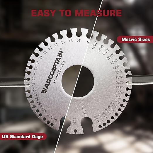 ARCCAPTAIN Metal Gauge Thickness Tool, Metal Thickness Gauge, Stainless Steel Metal Sheets Welding Material Thickness Gauge Standard Dual-Sided Round Thickness Measuring Tool