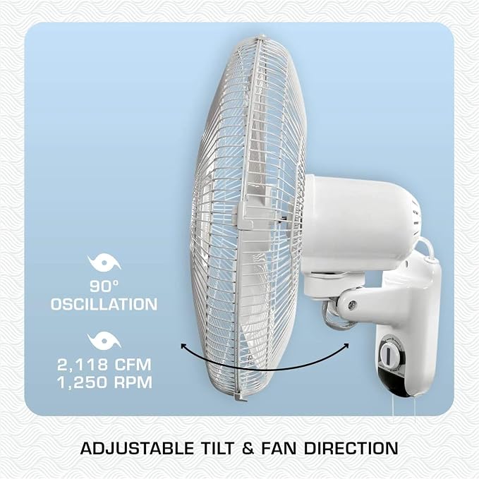 Hurricane Classic 4 Pack Oscillating Wall Mount Fan w/ 3 Quite Speeds, White, 16" - Corded Electric Air Cooling Unit w/Pull Cord Controls for Home, Grow Tents, Offices, Sheds, Studios, Garages, Dorms