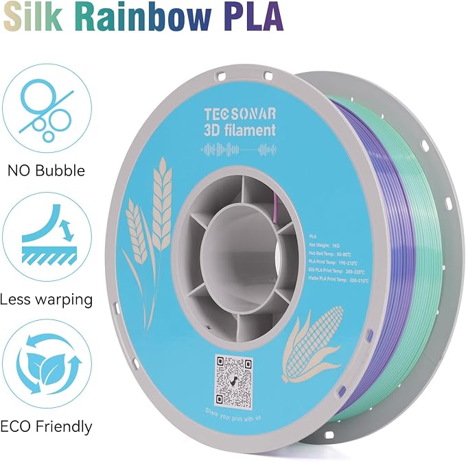 Silk Rainbow PLA 3D Printer Filament Bulk,10Rolls,1KG Spool(2.2lbs) 1.75mm, Multicolor Gradient Filament for Most FDM 3D Printers,7 Rolls Silk Rainbow + 3 Rolls Matte Rainbow PLA.
