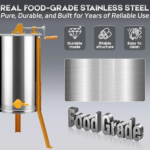 6 Frames Manual Honey Extractor, Basic Stainless Steel Drum Spinner with Clear Lid, Fits 2 Deep and 4 Medium Frames for Beginner Beekeeping Honey Harvest