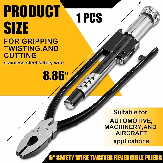 1 Pcs Reversible Safety Wire Twister Pliers Left and Right Twists Aircraft Wire Twisting Tool Automatic Metal Lock Twister for Aircraft Automobile Industries (6 Inch)