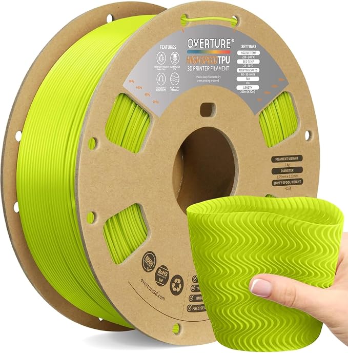 OVERTURE High Speed TPU 95A Flexible 3D Printer Filament 1.75mm | High Elasticity & Durability Filament,1kg Spool(2.2lbs),Fit Most FDM Printer(HS TPU Grass Green)