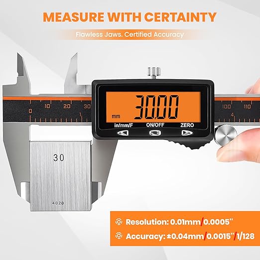 HARDELL Rechargeable Digital Caliper, 12 Inch Calipers with Large Orange Screen (No-Backlight), Auto-Off, Quick Change Button for Inch/MM/Fraction, Stainless Steel Vernier Caliper for Woodworking