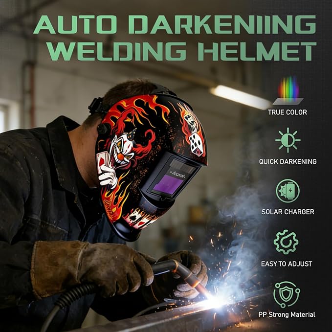 1/1/1/1 Large Viewing Auto Darkening Welding Helmet True Color Solar Powered Weld Hood Wide Shade 4/9-13 for TIG MIG Arc