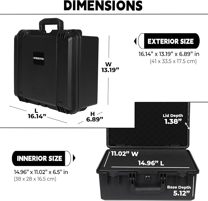 IP67 Waterproof Camera Hard Case with Custom Foam, 16", Black | Built for Photographers, Drone Pilots and Creators; Fits Cameras, Lenses, Drones, Audio Gear and Electronics for Field Use