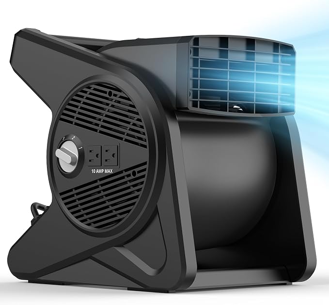 shinic 15" Utility Pivoting Blower Fan, High Velocity Floor Blower with 2 120V Outlets, 3 Speeds Utility Fans Air Mover, Ideal for Work Shop Garage Gym Jobsite, Floor & Carpet Drying Use(Black)