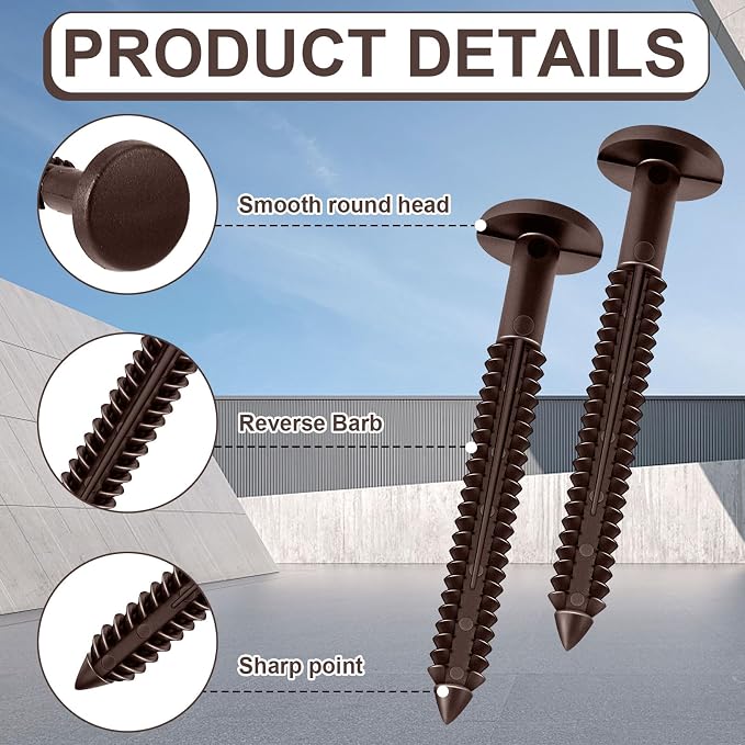 Blulu 36 Pcs 3 Inch Vinyl Shutter Fastener Window Panel Peg Lok Pin Pegs Screws Shutter Spikes Anchor (Federal Brown)