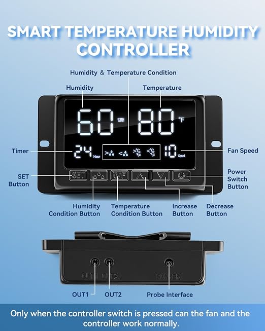 12" Wall Mounted Shutter Exhaust Fan with Thermostat - Temperature Humidity Controller, EC Motor, Aluminum Auto Shutter Ventilation Fan, Attic Vent Fan, Coops, Greenhouse, Barn, Shed Ventilator