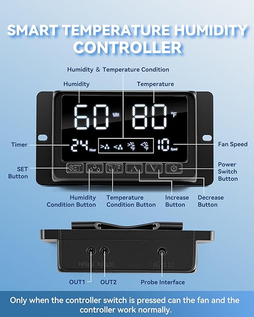 14" Wall Mounted Shutter Exhaust Fan with Thermostat - Temperature Humidity Controller, EC Motor, Aluminum Auto Shutter Ventilation Fan, Attic Vent Fan, Coops, Greenhouse, Barn, Shed Ventilator