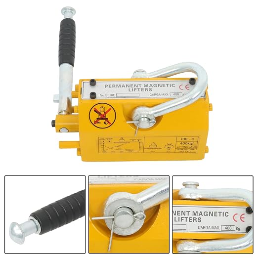 findmall 880 Lbs/400kg Magnetic Hoist Lifter 2.5 Security Factor Yellow Permanent Lift Magnets for Lifting Plate Steel