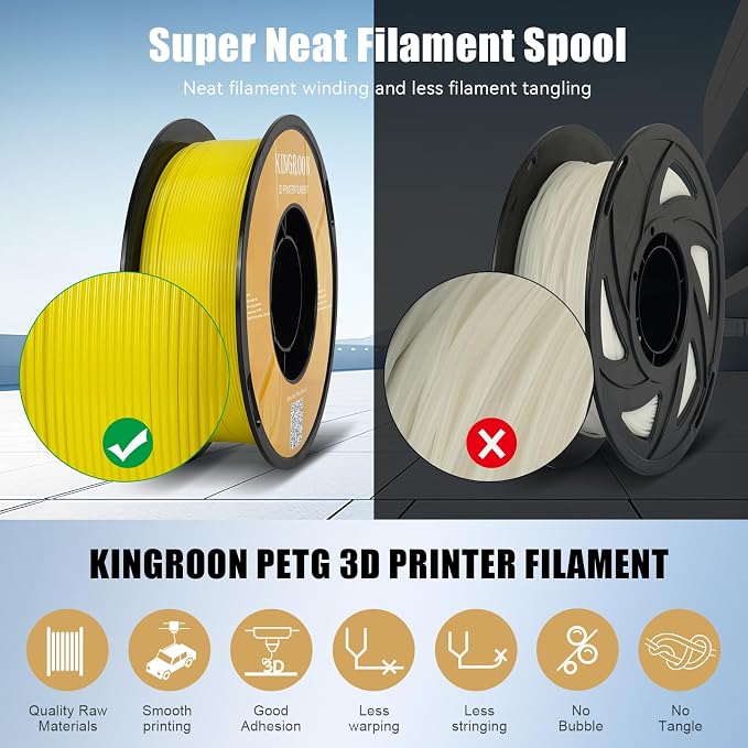Kingroon High Speed PETG 3D Printer Filament 1.75mm, 3D Printer Rapid Filament for 30-600mm/s Hyper Printing Filament, Dimensional Accuracy +/- 0.03 mm, 1kg Plastic Spool(2.2lbs) (Yellow)