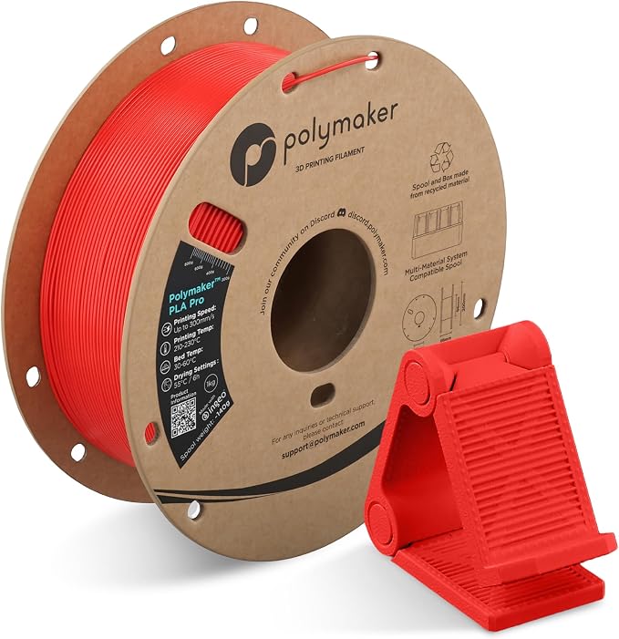 Polymaker PLA Pro 3D Printing Filament Red 1.75mm 1KG, High-Impact Tough PLA, Fast Printing up to 300mm/s, High Speed New Formula, Easy to Print on Most FDM Printers, No Enclosure Required