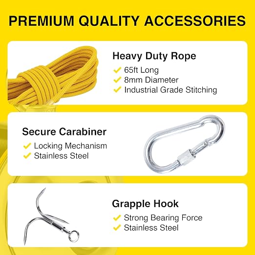 1320LB’s Complete Magnet Fishing Kit | Double Sided Fishing Magnet Kit with Case | Includes Strong Neodymium N52 Magnets, Durable 65ft Rope, Carabiner, Gloves, Grappling Hook & Carry Case