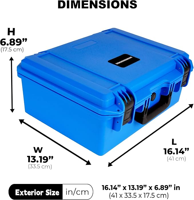 Waterproof Camera Hard Case, Shockproof & Dustproof with Custom Foam, Lockable Box for Drone, DSLR, Laptop, Tools 16.14"x13.19"x6.89" Blue