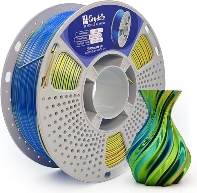 Silk Tri Color PLA 3D Printer Filament, 1.75mm 1KG (2.2lbs), High Gloss Shiny Finish, Smooth Surface, Easy Printing, Dimensional Accuracy ±0.02mm(Red, Yellow & Blue)
