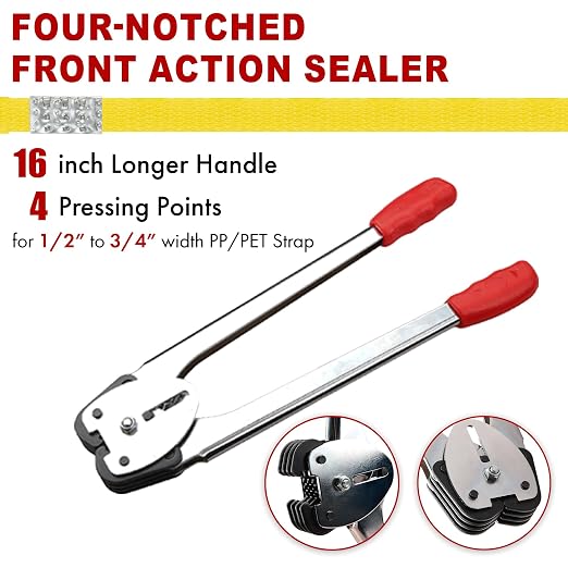 Heavy Duty Packaging Banding Strapping Kit - Upgraded Poly Strapping Tensioner Tool Set with 1968' Length x 1/2" Wide PP Strapping Banding,100 Metal Seals