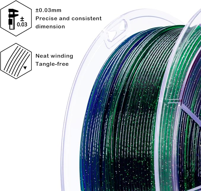 ZIRO 3D Printer Filament Bundle, 4 Packs Fast Color Change with Twinkle Effect PLA 1.75MM, Gradient Translucent PLA, Sparkling Multicolor 3D Material, 1KG/2.2lb x 4 Spool