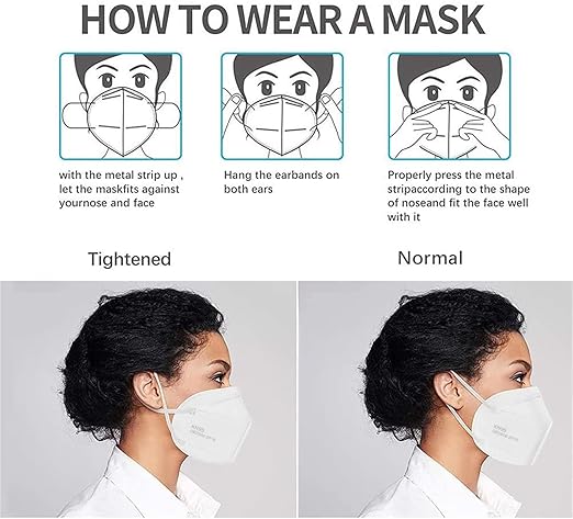 LEMENT 50PCS KN95 Face Mask 5 Layer Breathable with Elastic EarLoops Cup Dust Safety Masks White
