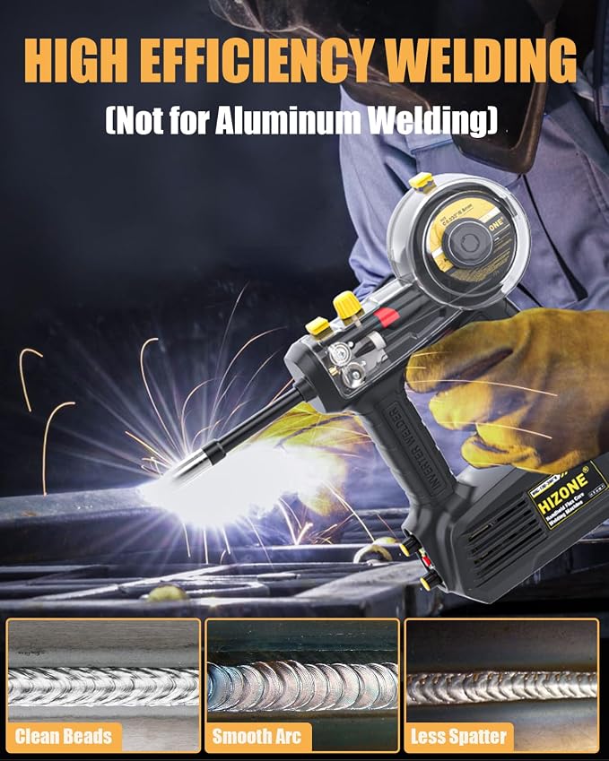 HIZONE 100A Hand Held MIG Welder, 2026 Newest 110V Portable Flux Core Welder with 360° Mig Torch, Gasless Handheld MIG Welding Machine for Home & DIY Projects