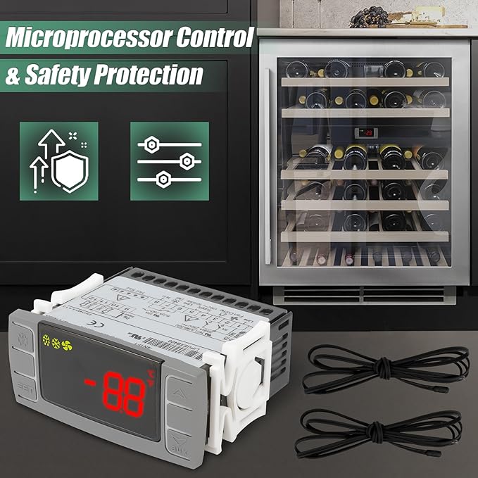 Replacement for Dixell XR06CX-4N1F1 Temperature Controllers, Ideal for 120V 50-60hz Commercial Refrigerators/Freezer, Digital Thermostat with Sensor Probe & Mounting Hardware