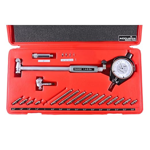 Accusize Dial Bore Gauge Set, 1.4-6 in Range, 0.0001 in Grad. | AGD Group 2 Indicator, 0-0.05 in Dial, Carbide-Tipped Contacts, 15 Anvils, 4 Spacers, EE20-2416