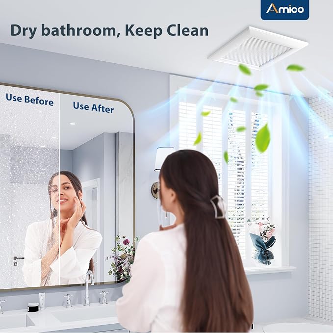 Amico Bathroom Exhaust Fan, 1.0 Sones, 110 CFM, Low Noise, Household Bath Ventilation Fans, Ceiling Mounted, No Attic Access Needed, Ceiling Opening 9.4''x9.4''- ETL & FCC Certified
