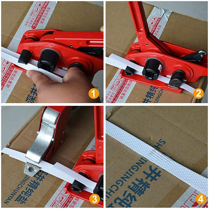 Heavy Duty Manual 4 in 1 PET/PP Manual Strapping Tools Packing Machine Set Tensioner & Sealer 100m Packing Belt