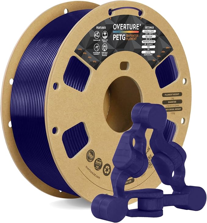 OVERTURE PETG Filament 1.75mm, High Speed 3D Printer Filament, Neatly Wound & Clog-Free, 1kg Spool (2.2lbs) Clear PETG, Dimensional Accuracy +/- 0.02mm, Fit Most FDM Printers (Transparent Blue)