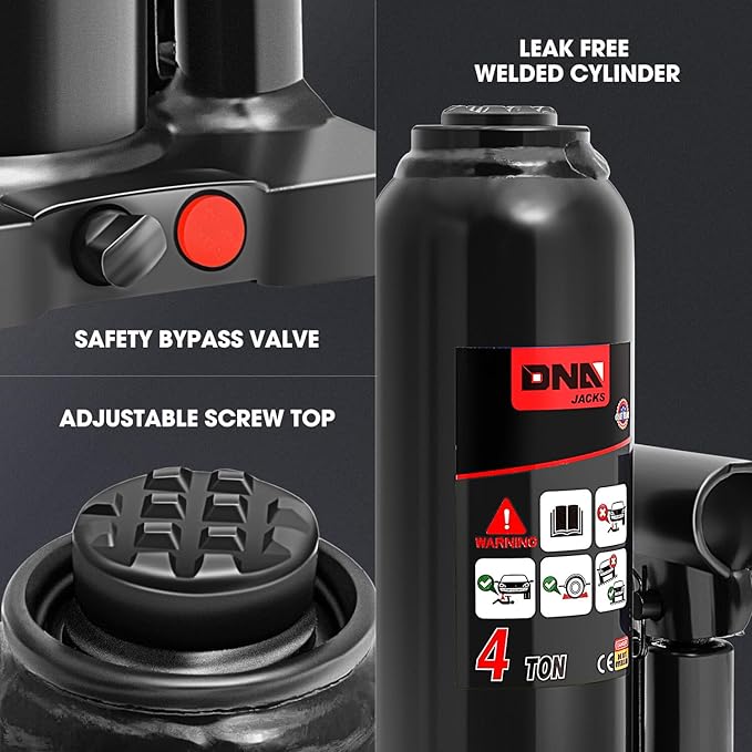 DNA Motoring 4 tons / 8818 lbs Lifting Automotive Welded Hydraulic Bottle Jack for Repair Vehicle, Pickup, Truck, w/Manual Handle, Black, TOOLS-00354