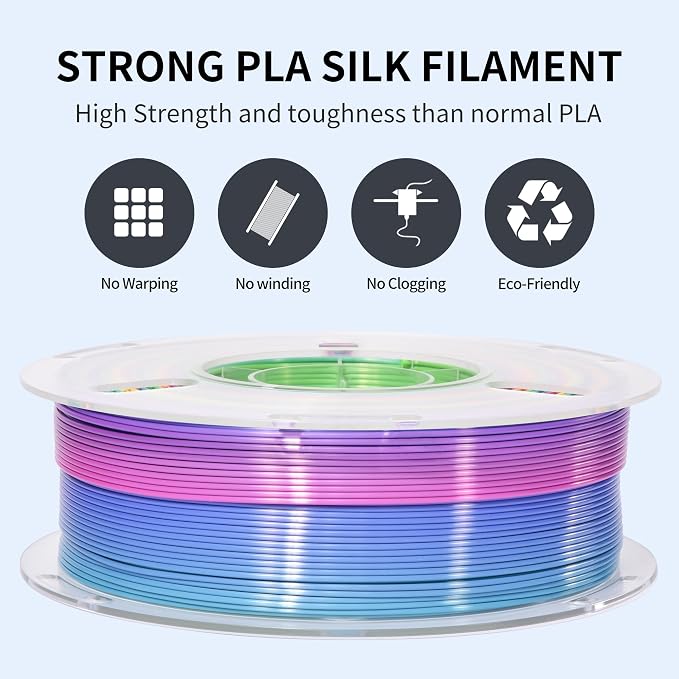 RAMBERY Silk Rainbow 3D Printer Filament 1.75mm Multi-Color PLA Filament Fast Color Change Candy Color 3D Printing Filament, 1kg Spool