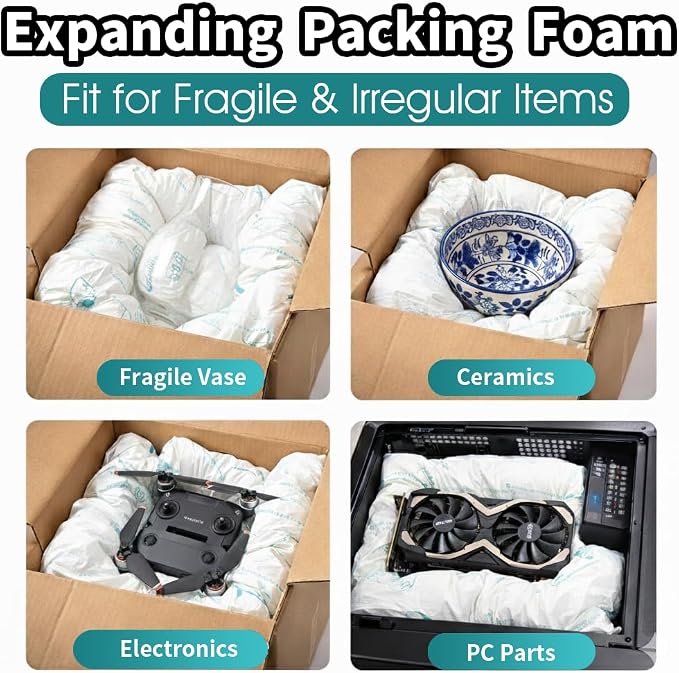 16 Pcs Expanding Packing Foam, Protective Packaging Foam for Shipping Fragile Items, Protects PC, Electronics, Glassware, Pottery & Irregular Shapes, 14”x16”