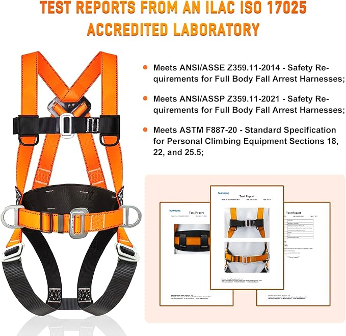Safety Harness Fall Protection Kit with Shock Absorbing Lanyard, Roofing Work Harnesses Full Body Safety Harness for Construction (Orange)