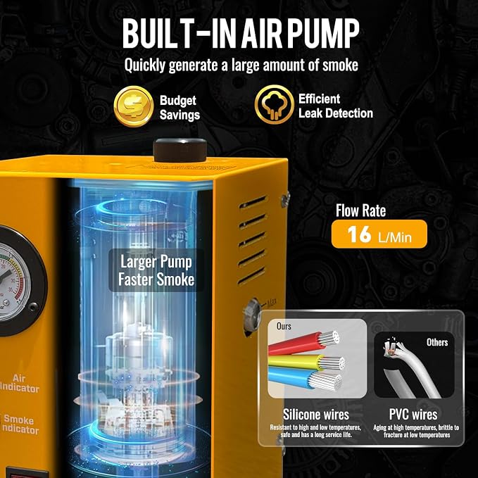 Smoke Machine Automotive Built-in Air Pump, Professional Smoke Leak Detector for Car, Diagnostic Leak Tester Tools for EVAP, Vacuum, Pipe, Fuel and More Leak Testing for All 12V DC Vehicles