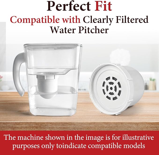 9 Pcs Water Pitcher Filters Compatible with Clearly Filtered Water Pitcher | with 1 Pre-Rinse Bag, Coconut Shell Activated Carbon, BPA-Free, Fluoride & Heavy Metals Reduction, 100 Gallon Long-Life
