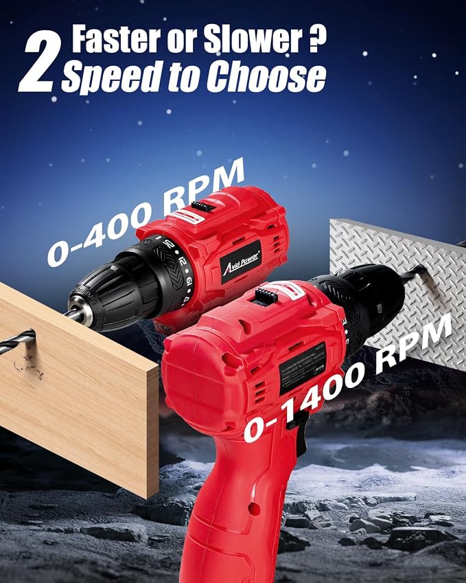 AVID POWER Brushless Power Drill Set, 2-Speed Control, 3/8-Inch Keyless Chuck & 25+1 Position, 12V Electric Drill Cordless Driver Kit with 2000mAh Battery, Charger and 22pcs Accessories