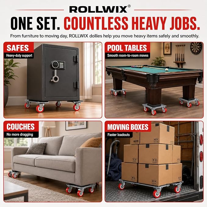 4000lb Capacity - 6.9" x 6.9" Large Heavy Duty Furniture Movers, Steel Furniture Dolly Heavy Duty, Pool Table Dolly - Furniture Lifter with 360° Rotatable Silent Rubber Universal Wheels, Dolly Kit