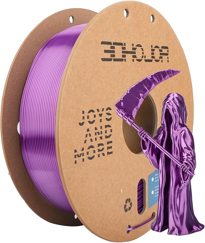 3DHoJor Silk PLA Filament 1.75mm, PLA Filament 1.75mm Silk Shiny 3D Printer Filament, 1kg Cardboard Spool (2.2lbs), Dimensional Accuracy +/- 0.03 mm, Fit Most FDM Printer（Purple）
