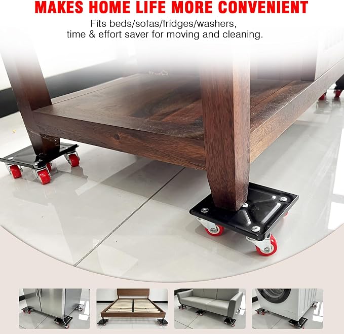 Furniture Dolly Set 5 Wheels Heavy Duty,6.3" Carbon Steel Panel Dolly, 360°Rotatable Rubber Universal Wheels,Non-Slip Sliders&Lifter,3300Lbs Load Capacity,Furniture Lifter for Sofa, Piano,Appliances