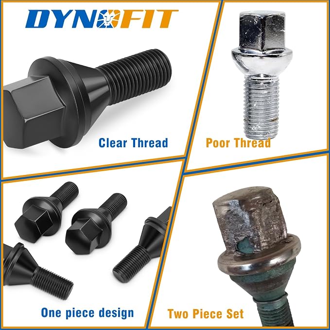 Dynofit M12x1.25 Aftermarket Lug Bolts Replacement for OE Two-piece Swollen Bolts,20pcs 17mm Hex Factory Style Wheel Bolt fit Jeep Renegade 2015-2025,Dodge Hornet 2023-2025,22mm Shank Stud