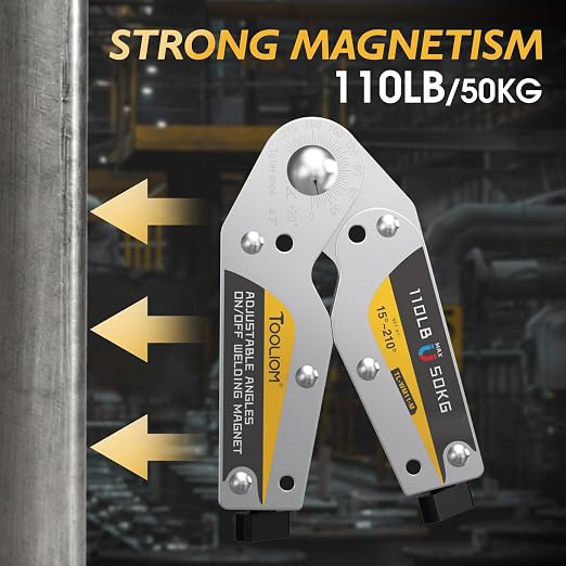 TOOLIOM Adjustable Angle On/Off Welding Magnet 15°-210° Angle Magnetic Welding Holder 110LB/50KG Pull Force Welding Accessory