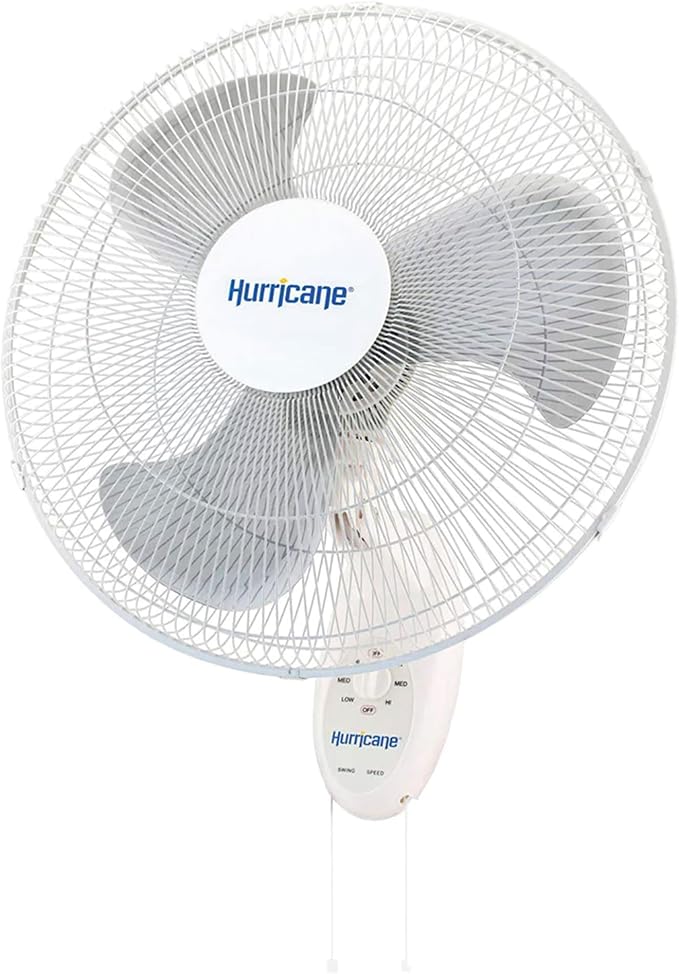 Hurricane Supreme 18" 90 Degree Oscillating Indoor Wall Mounted 3 Speed Plastic Blade Fan with Adjustable Tilt and Pull Chain Control, White (4 Pack)