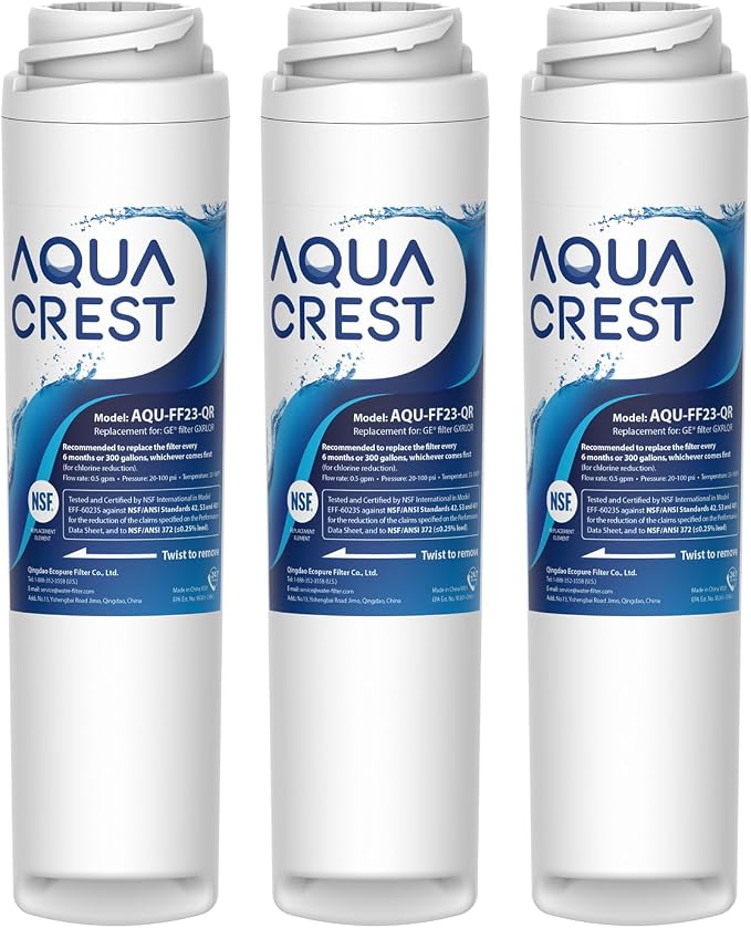 AQUA CREST GXRLQR Under Sink Water Filter, NSF/ANSI 401 Certified, Replacement for GE SmartWater Twist and Lock In-Line GXRLQR Water Filter, Reduces PFAS, PFOA/PFOS, 3 Pack