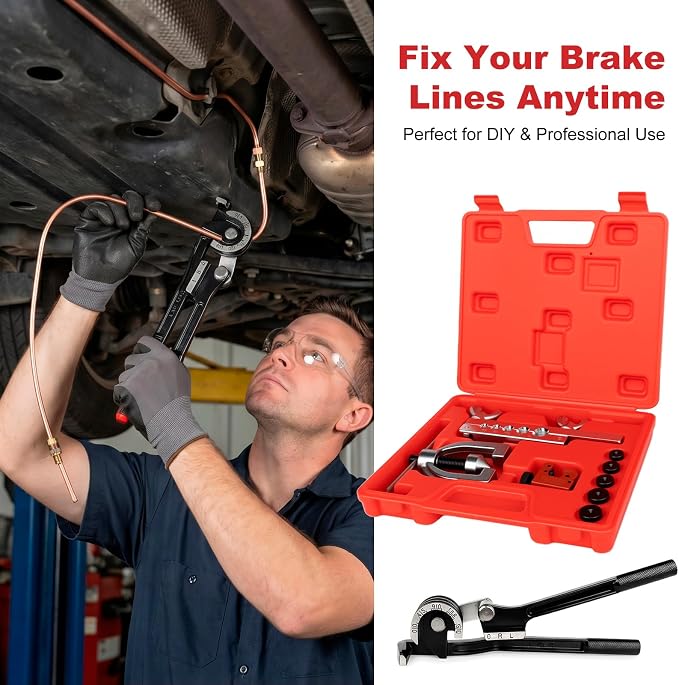 25 Ft 3/16" & 1/4" Brake Line Kit, Copper Coated Brake Line Repair Kit with Brake Line Bender, Single & Double Flare Tool Kit, Include 32 Inverted Tube Nut, Deburring Tool