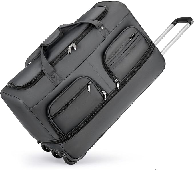 Expandable Rolling Duffle Bag with Wheels, 28" Foldable Carry On Luggage Suitcases, Water-Resistant Travel Duffle Bag Carry On Suitcase Weekend Bag for Women Men Grey