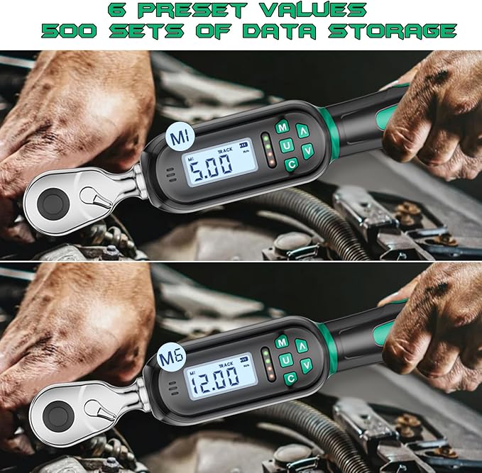 1/4 Inch Drive Digital TorqueWrench, 5.31-106.2 In.lb/0.6-12 N.m, Small Electronic Torque Wrench with Preset Value, Buzzer & LED Indicator, ±2% Accuracy Torque Wrench for Bike, Bicycle