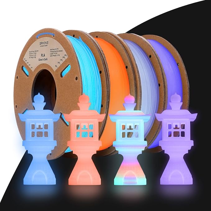 ERYONE PLA Filament 3D Printer Filament Bundle Multicolor 1.75mm +/- 0.03mm, PLA Filament 250g Spool, 4 Rolls, Glow in the Dark Pla 2