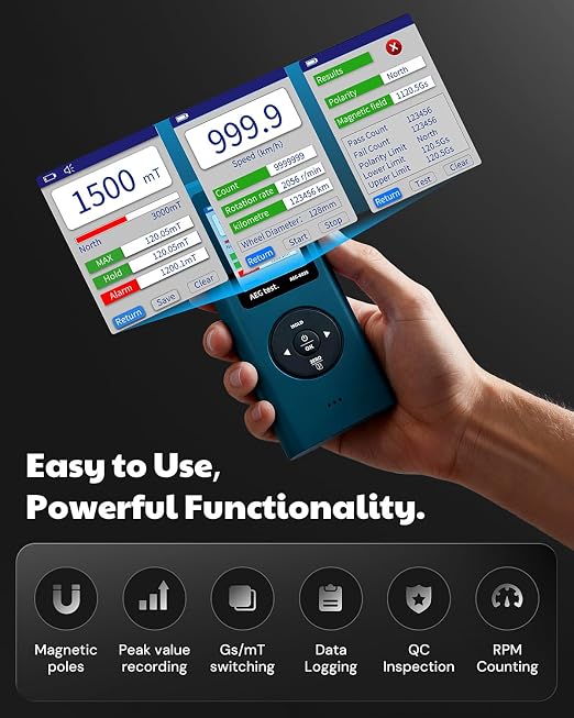 8035 DC Gauss Meter, Telescopic Hall Sensor, Rechargeable Tesla Meter 0–2500 mT, Magnetometer with Data Logging and Alarm, Magnetic Field Strength Meter, ±1% Lab-Grade Precision for Research